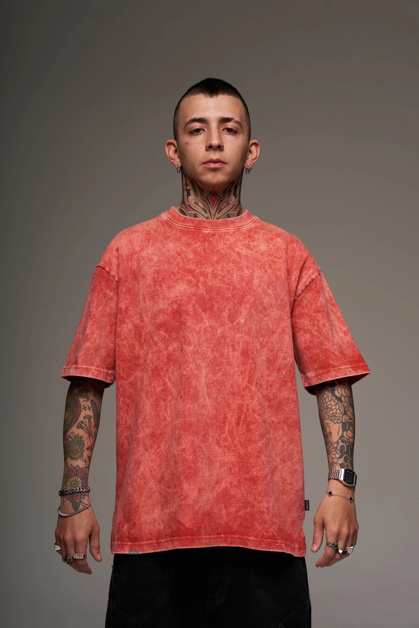 Camiseta Básica Oversize Acid Wash Roja