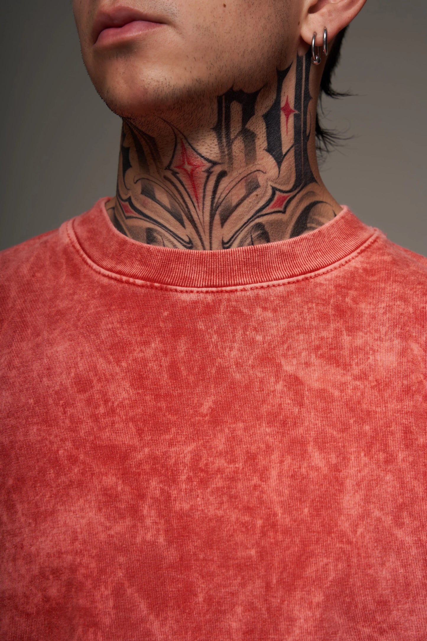 Camiseta Básica Oversize Acid Wash Roja