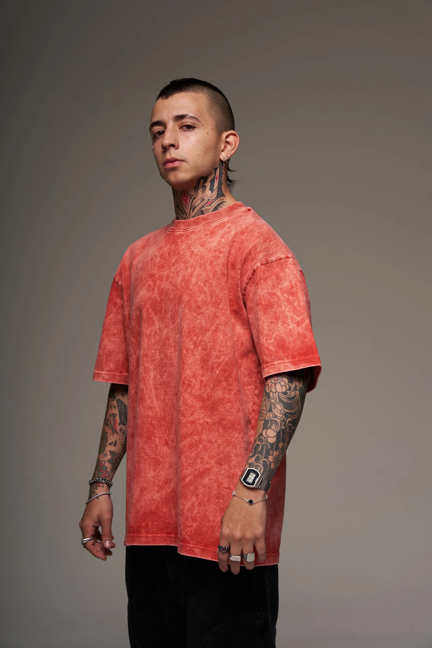 Camiseta Básica Oversize Acid Wash Roja