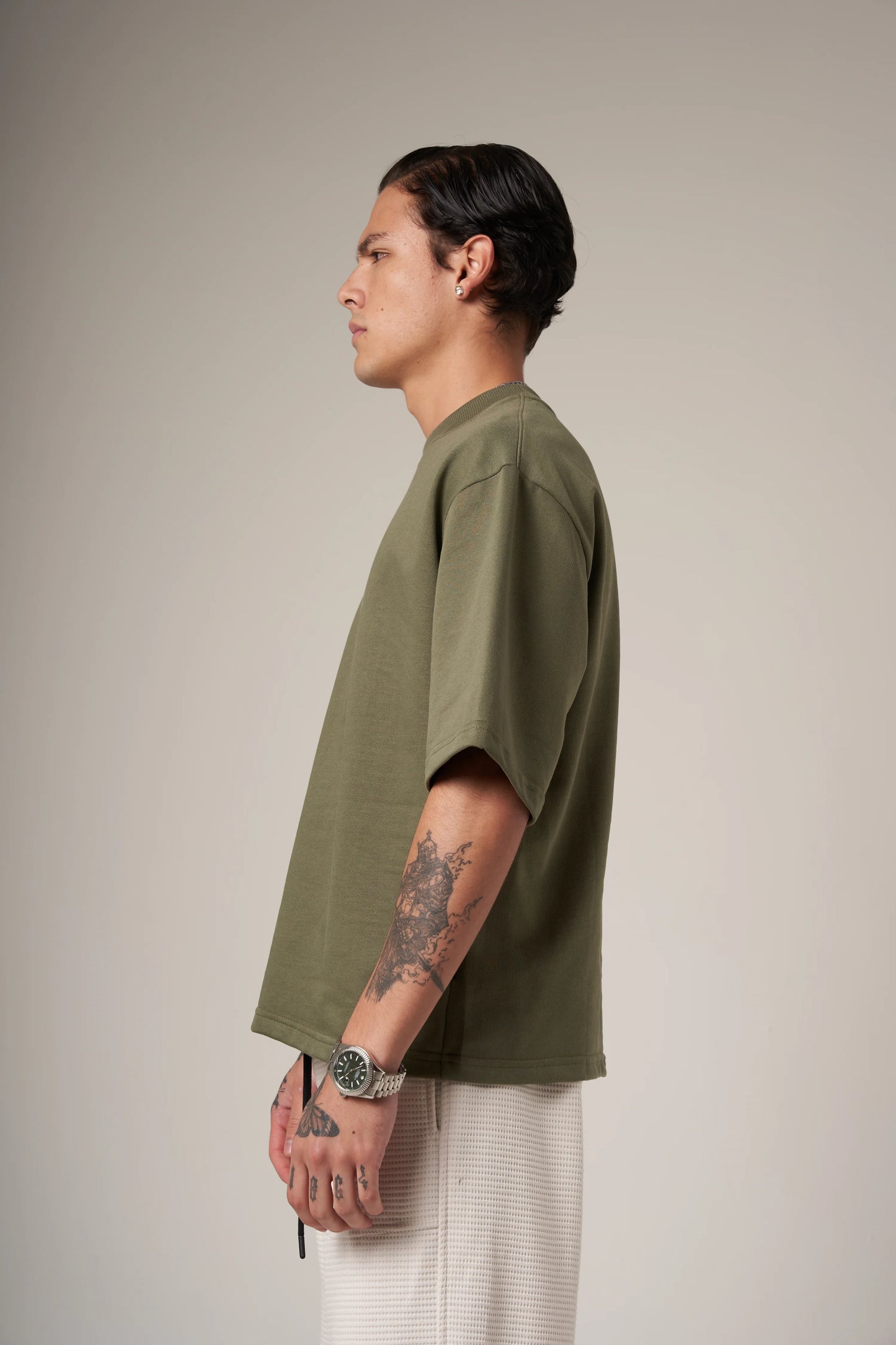 Camiseta Boxy Fit 300 Gramos Verde Militar