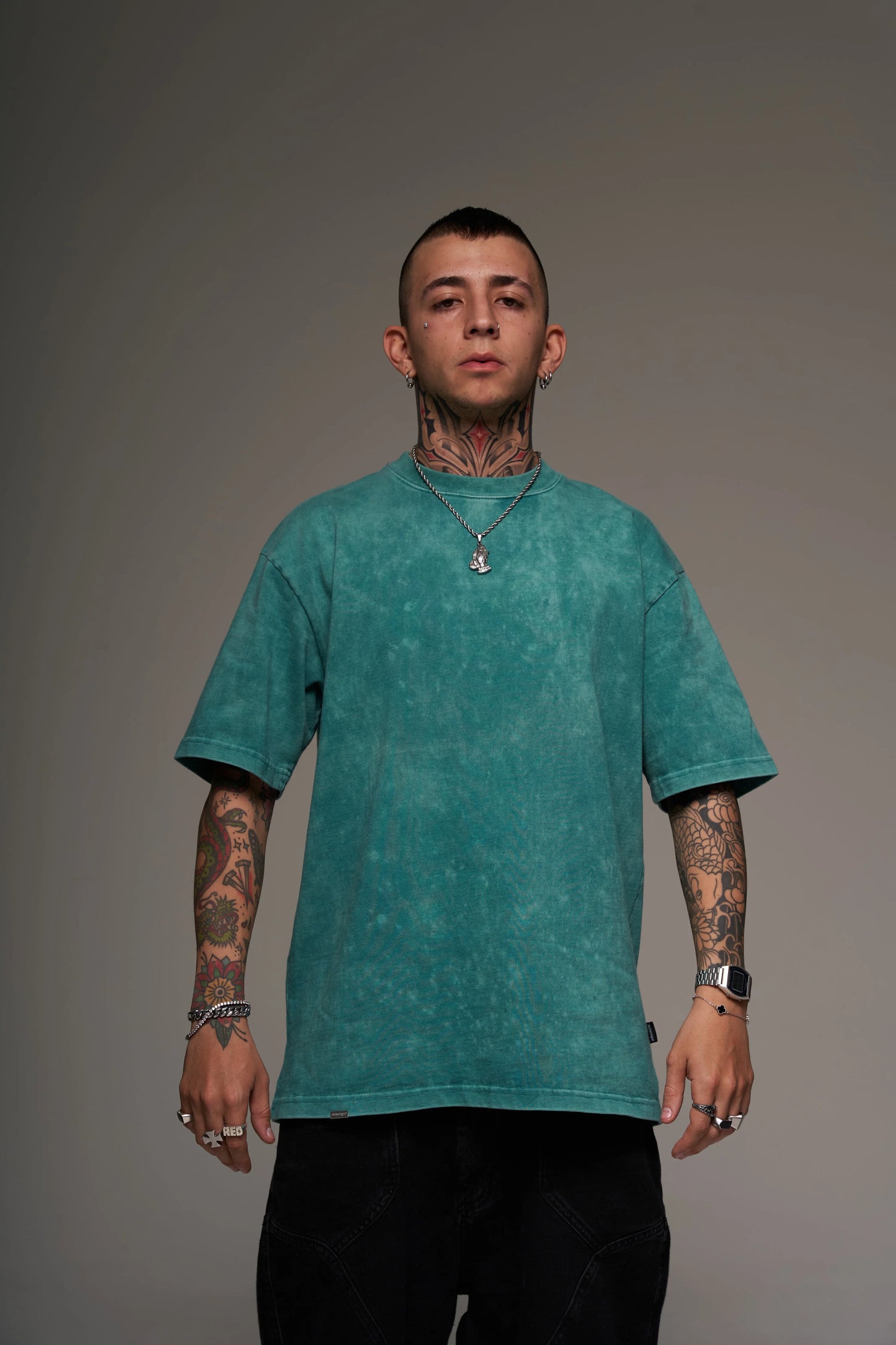 Camiseta Básica Oversize Acid Wash Verde
