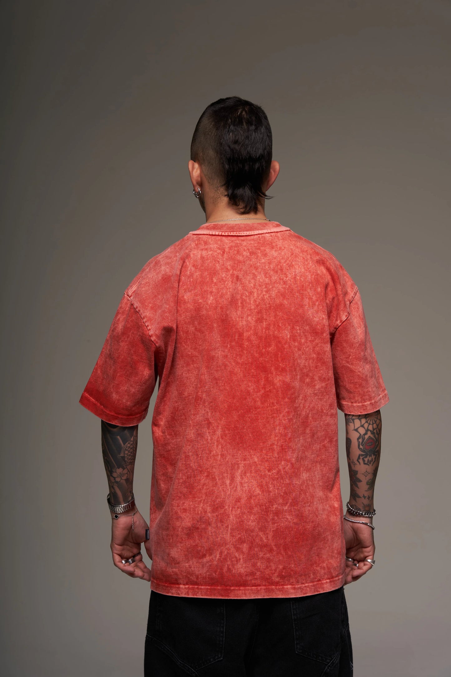 Camiseta Básica Oversize Acid Wash Roja