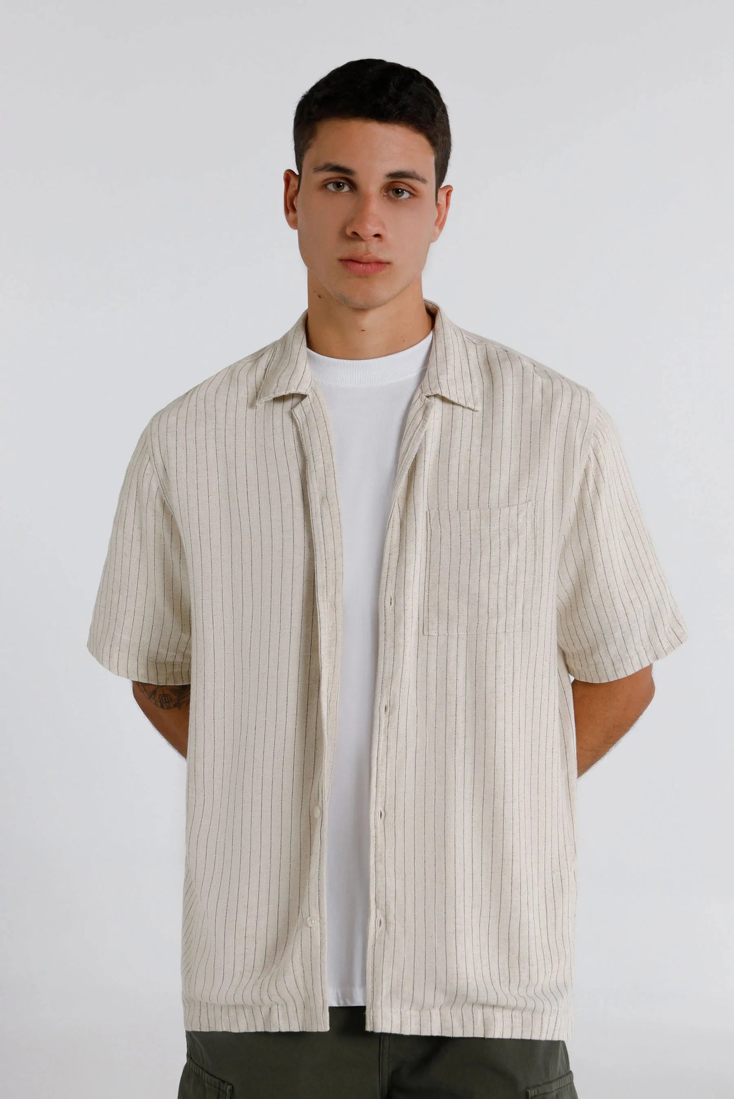 Camisa Oversize Beige Rayas