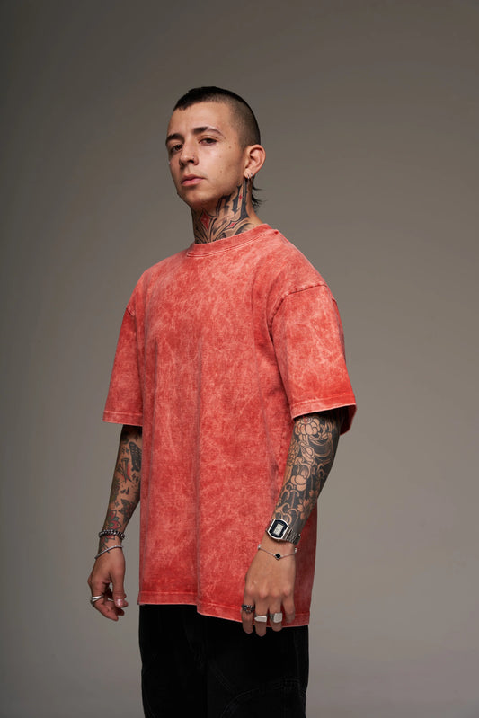 Camiseta Básica Oversize Acid Wash Roja