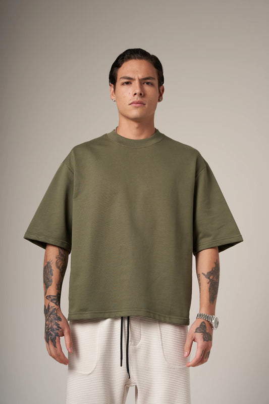 Camiseta Boxy Fit 300 Gramos Verde Militar