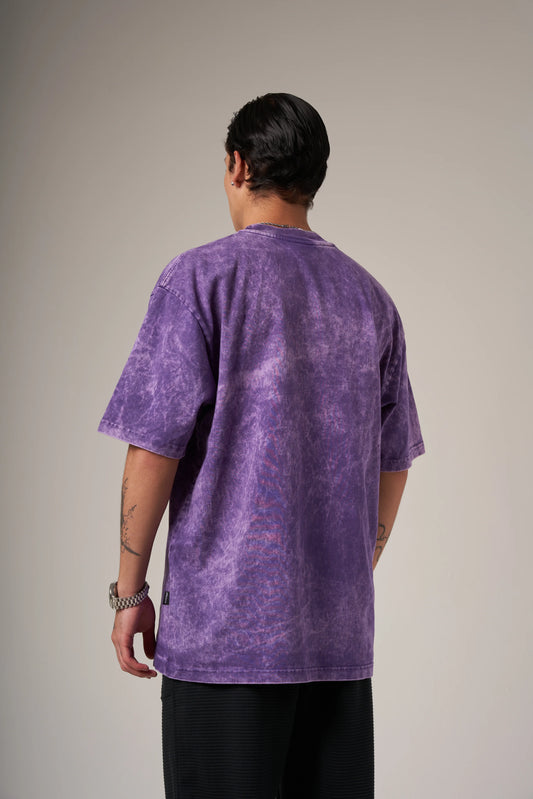 Camiseta Básica Oversize Acid Wash Morada