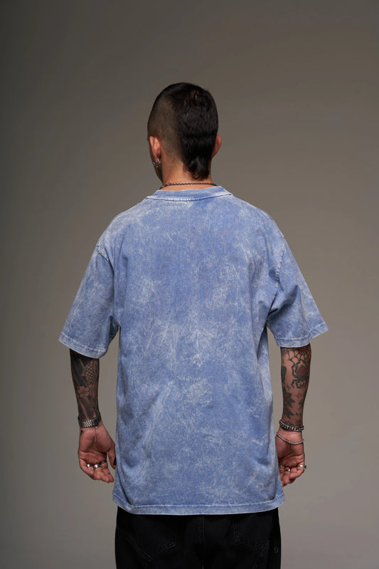 Camiseta Básica Oversize Acid Wash Azul Oscuro