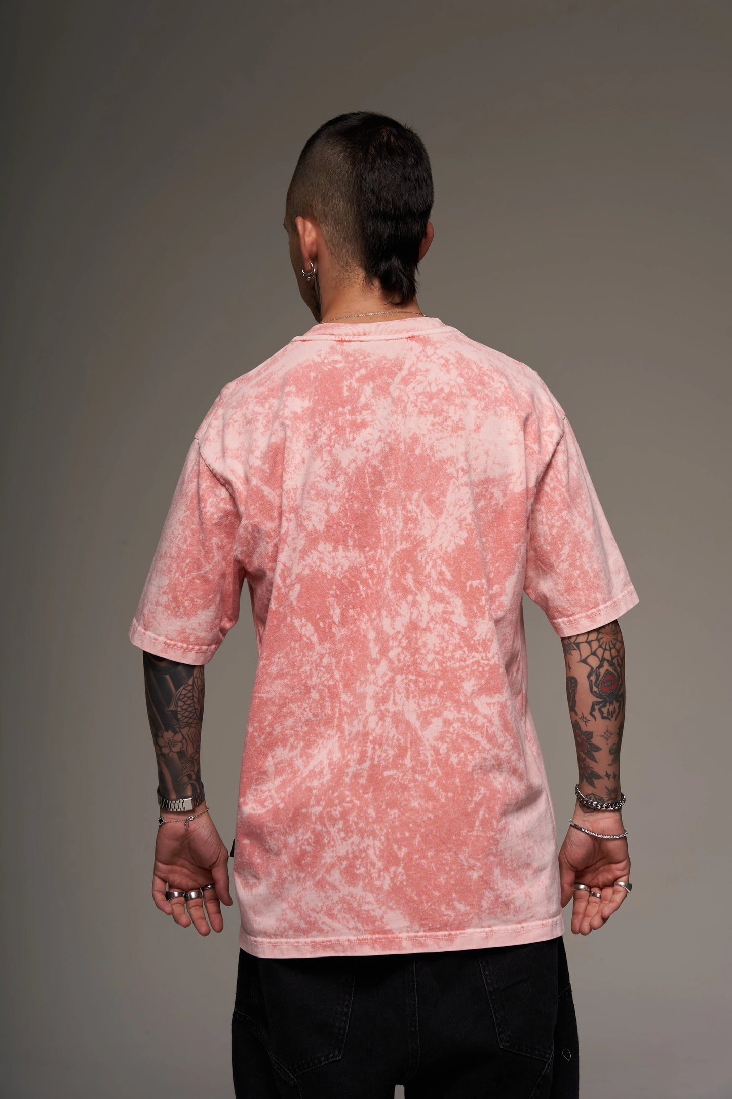 Camiseta Básica Oversize Acid Wash Rosa claro