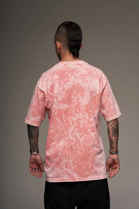 Camiseta Básica Oversize Acid Wash Rosa claro