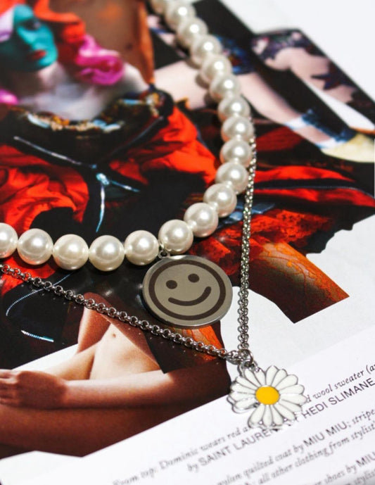 Set de collar de perlas con cadena smile
