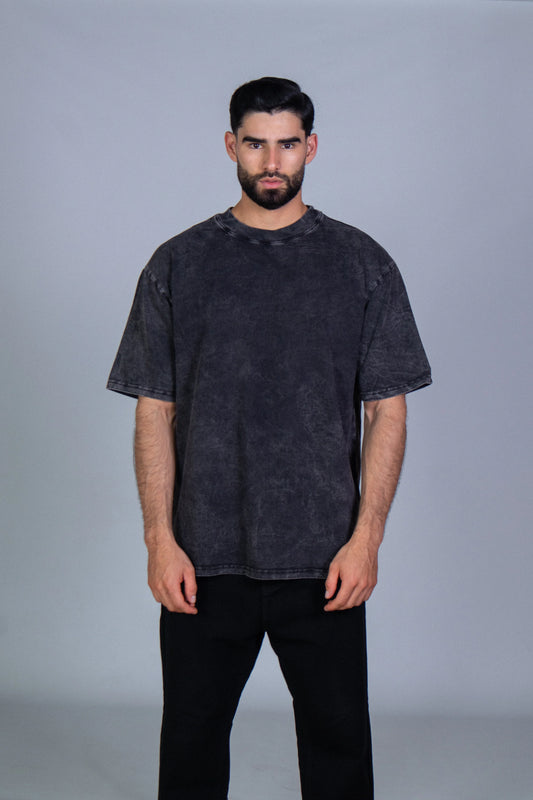 Camiseta Básica Oversize Acid Wash Gris Oscuro